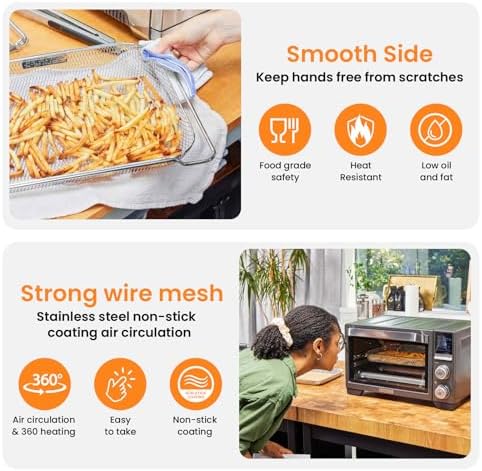 Air Fryer Basket for Breville Smart Oven Air Fryer Pro,Food Grade Steel Mesh Baskets Accessories Tray 16.5D x 11.8W x 0.5H inch, Stainless Steel Mesh Baskets Air Fryer Accessories