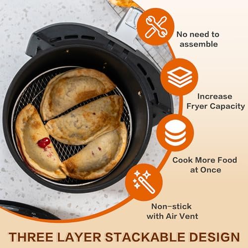 7.8" Air Fryer Accessories, 3 Stackable Racks for Instant Vortex, Nuwave Air Fryer, Ninja Foodi Grill, Multi-Layer 304 Stainless Steel Grill Rack, Fits 5.8 QT Air Fryer Oven