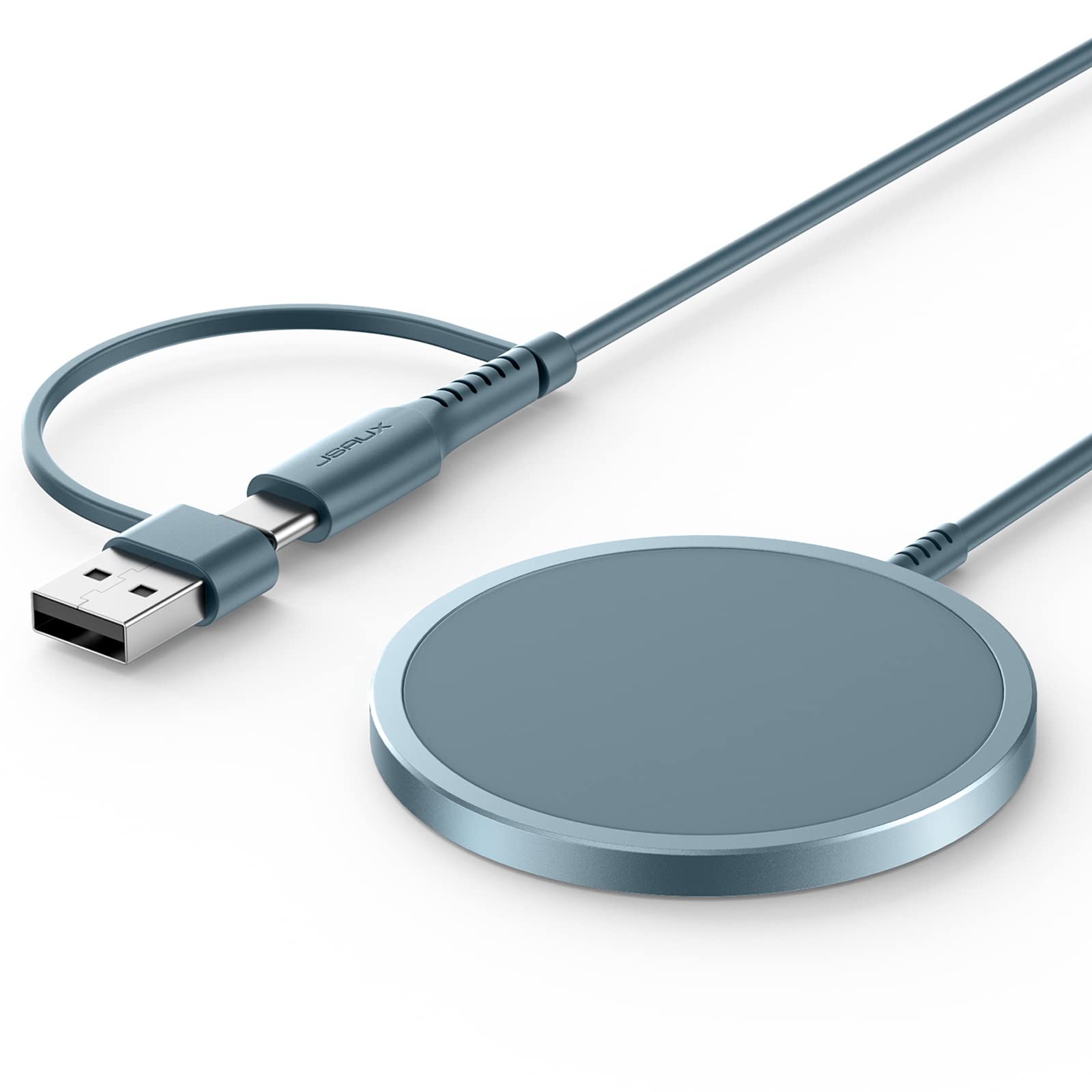 JSAUX Magnetic Wireless Charger Compatible with MagSafe Charger/iPhone 16/16 Pro/16 Plus/16 Pro Max/iPhone 15 Pro Max Plus/iPhone 14 13 12 Series, Wireless Mag Safe Charging Pad, Mag Charger (Blue)