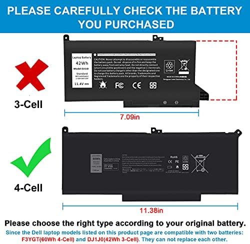 TREE.NB 60Wh F3YGT Replacement Laptop Battery for Dell Latitude 12 7000 7280 7290 13 7380 7390 P29S002 14 7480 7490 P73G002 E7480 E7280 E7290 DM3WC DM6WC 2X39G KG7VF V4940 451-BBYE 453-BBCF