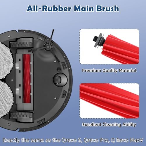 Accessories Replacement Kit for Roborock Q Revo S, Qevo Pro, Qrevo Plus Robot Vacuum, 1 Main Brush, 4 Mop Cloth, 2 HEPA Filter, 4 Black Side Brushes, 6 Dust Bag, 1 Cleaning Tool - 18 Pcs