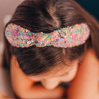 FROG SAC Sequin Knot Headband for Girls, Rainbow Knotted Hair Bands Accessories for Kids, Sparkly Iridescent Little Girl Headbands, Cute Fashion Hairbands for Tweens Stocking Stuffers for Children