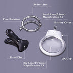 5D Diamond Painting Tools Magnifier LED Light with Clamp, Folding Design with 1 Glass Lens 4X & 6X Magnifier
