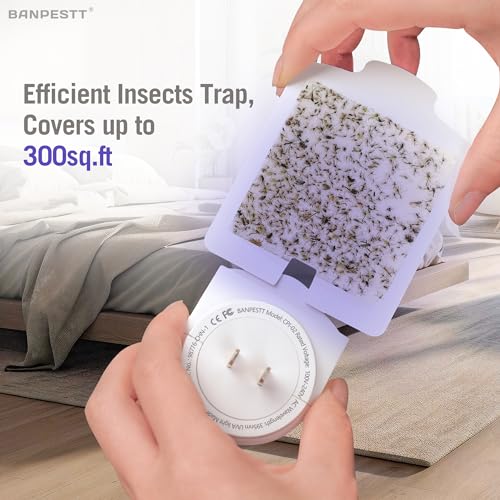 [2-Pack] BANPESTT Indoor Flying Insect Trap, Gnat Trap, Mosquito Trap, Moth Trap, Fruit Fly Traps for Indoors Plug in with 6 Refill Glue Boards (White)