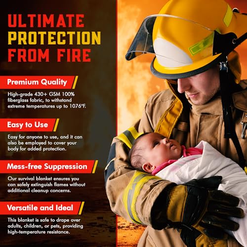 Mart Cobra Emergency Fire Blanket for Home and Kitchen - 5 Pack - Fire Blankets Emergency for Home Safety 40” x 40” - Suppression Shield Retardant Extinguisher Fiberglass Welding Fireproof Cloth Towel