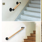 Purife 1ft Wood Handrail for Indoor Stairs, Wood Staircase Handrail W/s Black Sturdy Metal Brackets, Stair Banister Rrailing Wood Safety Grab Bar for Elderly & Kids