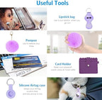 AMIR Safety Keychain Set for Women, Wristlet Strap Keychain with Personal Alarm and Pom Pom Accessories Kit, Gifts for Women and Girls (Purple)