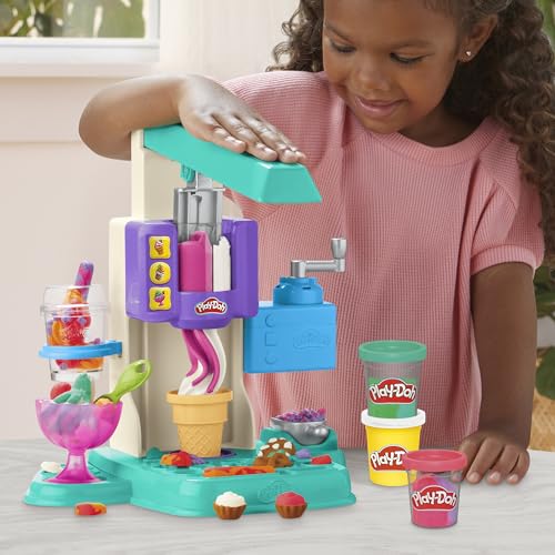 Play-Doh Rainbow Swirl Ice Cream Playset with 7 Pretend Play Kitchen Accessories, Arts and Crafts Toys for 3 Year Old Girls and Boys and Up