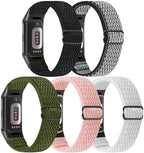 5 Pack Elastic Nylon Watch Bands Compatible for Fitbit Charge 6/Fitbit Charge 5, Adjustable Breathable Replacement Stretchy Nylon Loop Wristband Sport Strap for Women Men