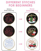 TINDTOP Christmas Embroidery Kit for Adult Beginners, 3 Sets Embroidery Stitch Practice kit Include Embroidery Cloth Hoops Threads for Craft Lover Hand Stitch