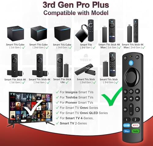 Replacement Voice Remote (3rd Gen Pro Plus) Fit for Fire-TV-Stick/TV Cube and for Insignia/Toshiba/Pioneer AMZ Fires-Smart-TVs