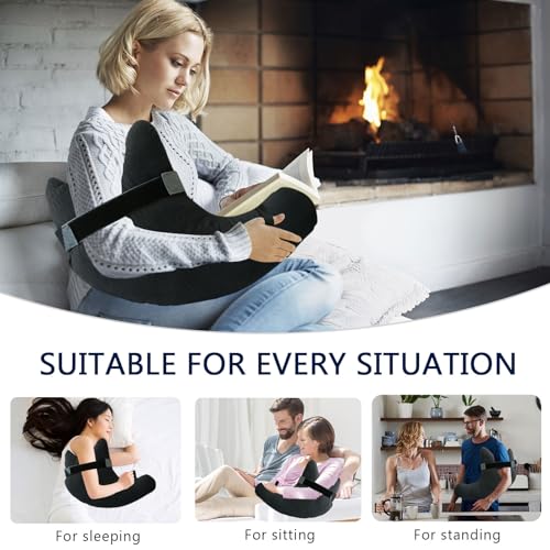 Shoulder Surgery Pillow, Shoulder Pillow for Shoulder Pain, Rotator Cuff Pillow, Arm Pillows for Adults After Surgery, Side Sleeper Pillow for Neck and Shoulder Pain Relief (black with strap)