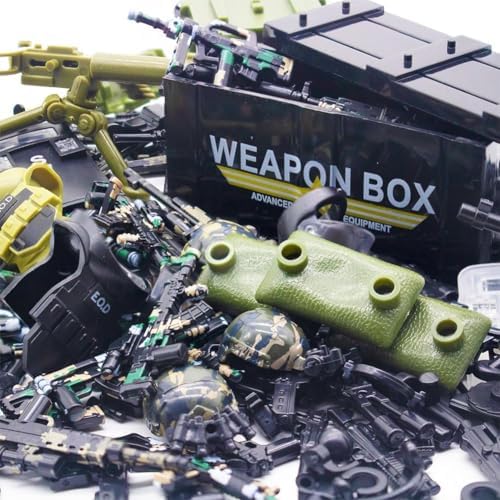 200+ Pcs Military Weapon Pack Accessories Kits Toys, Swat Team Building Block Toys, Military Soldier Style Weapon Sets, Army Equipment Gear Sets, Accessories Compatible with Major Mini figure