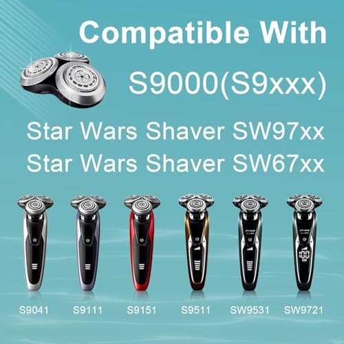 SH90 Replacement Rotary Heads for Philips Norelco Shavers Series 9000, New Version of Metal Wheel Buckle and Upgrade Double-Layer Precision Blades