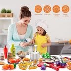 Pretend Play Accessories - 52pc Kids Kitchen Playset with Play Food, Stainless Steel Cookware, Toys Pots and Pans, Toddler Kitchen Set with Cuttable Toy Food - Boys and Girls Gift