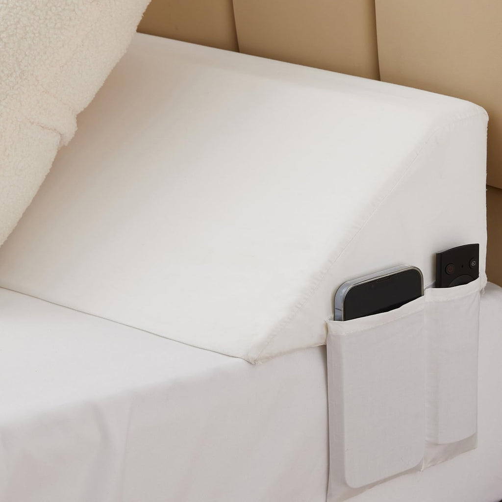 Bedluxe Queen Bed Wedge Pillow for Headboard, Wedge Pillow Headboard, Pillow Wedge for Headboard Gap, Bed Gap Filler Queen - Fill The Gap (0-7") Between Headboard and Mattress (White, 60"x10"x6")