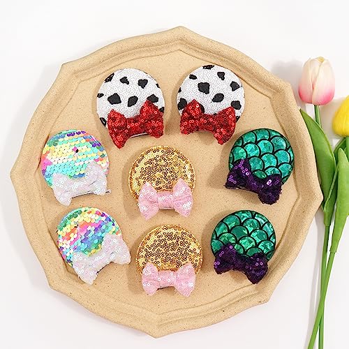 CellElection 8PCS Sequin Mouse Ears Hair Clips Glitter Hair Bows Cute Mice Ears Hair Clips Barrettes for Women Girls Hair Accessories for Costume Party Favor Christmas Decoration