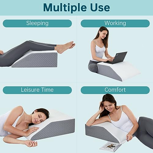 Loeysu Leg Elevation Wedge Pillow with Cooling Gel Memory Foam Top，Flat Top Bed Wedge Pillow for Leg and Back Support, Improving Blood Circulation, Alleviating Lower Limb and Back Pain