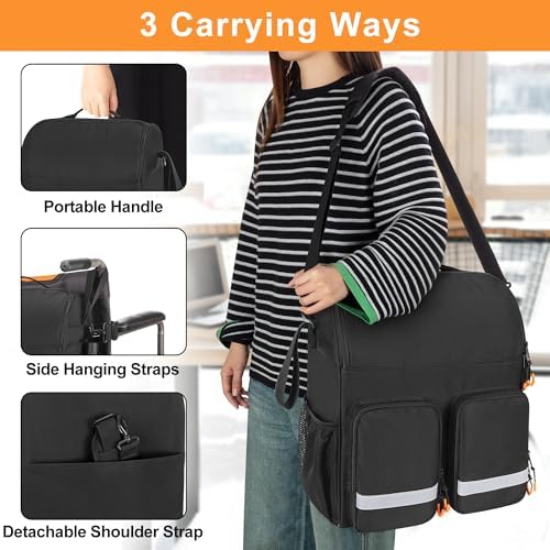 samdew Large Wheelchair Bag to Hang on Back, Wheelchair Accessories Backpack for Adult & Senior, Wheelchair Pouch with Medicine Storage Insulation Pocket & Shoulder Strap, Bag Only