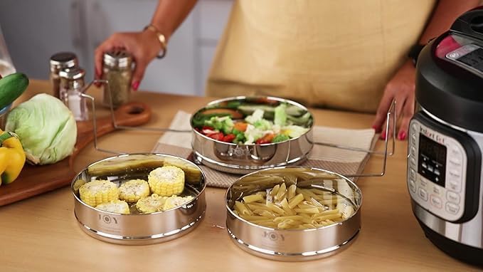 Stackable Stainless Steel Insert Pans - 3 Tiers - Instant Pot Accessories - 6QT & Above - Pressure Cooker Steamer Pan