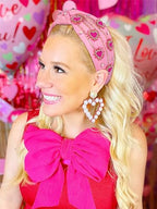 MOLOCH Valentine's Day Headband for Women Rhinestone Beaded Heart Headbands Crystal Knotted Bejeweled Wide Velvet Fashion Hairband Valentines Day Hair Accessories Party Gifts