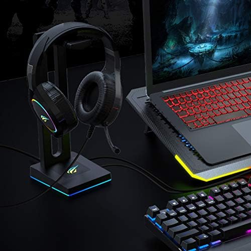havit RGB Headphones Stand with 3.5mm AUX and 2 USB Ports, Headphone Holder for Gamers Gaming PC Accessories