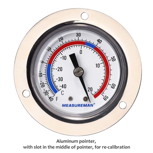 MEASUREMAN Vapor Capillary Flanged Panel Mount Refrigeration Thermometer, 2" Dial, 48" Capillary, -40-65 deg F/-40-20 deg C, Re-Calibration Available （2 Pack）