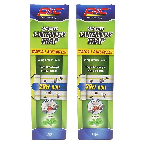 PIC Spotted Lantern Fly Trap, 2 Rolls 20ft Each, Outdoor Adhesive Crawling and Flying Insect Trap, Protect Trees, Pest Control, 2 Pack