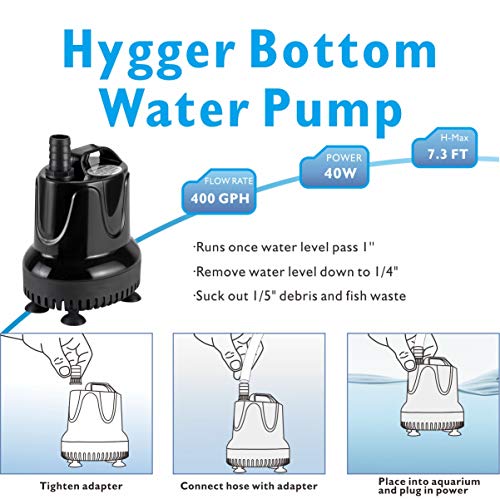 hygger 400 GPH Quick Water Change Aquarium Pump Submersible Fountain Water Pump Fish Tank Pond Drain Transfer Pump with 2 Adaptors