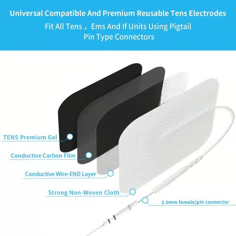 TENS Unit Replacement Pads, 48 PCS Premium Thickened Reusable Self-Adhesive Electrode Pads for EMS Muscle Stimulator Massager, 2"x4" - 48 Pcs