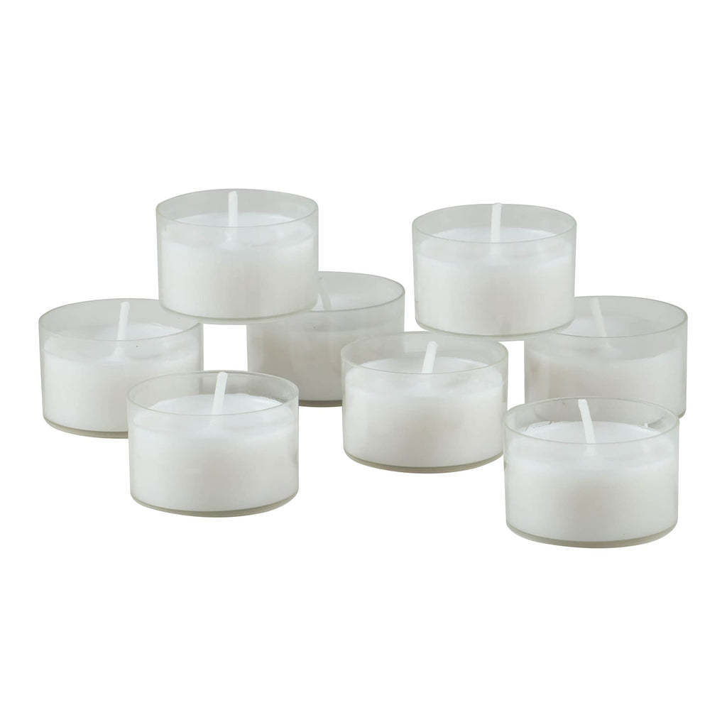 Stonebriar 96 Count White Unscented Smokeless Long Burning Clear Cup Tea Light Candles with 6 to 7 Hour Burn Time
