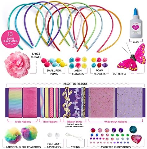 Headband Making Kit for Girls - Make Your Own Fashion Headbands for Kids - DIY Hair Accessories Set - Arts & Crafts Easter Gift for Ages 5-12 Year Old Girl - Little Children's Art & Craft Gifts