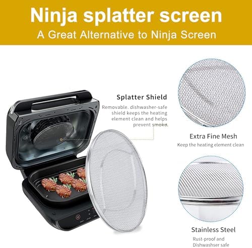 Stainless Steel Splatter Shield for Ninja Foodi FG551, Reusable 6-in-1 Air Fryer Accessories, Indoor Grill Accessories, Fine Mesh Splatter Screen, Ninja Replacement Screen Splash Guard