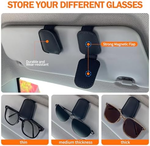 Sunglasses Holders for Car Sun Visor, 2pack Magnetic Leather Glasses Eyeglass Hanger Clip for Car, Visor Sunglasses Holder Clip Car Accessories for Truck