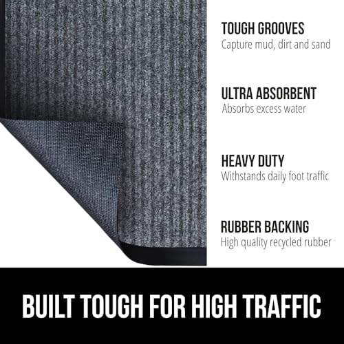 Gorilla Grip Waterproof Heavy Duty Traffic Guard Doormat, Stain and Fade Resistant, Durable Rubber, Low Profile Door Mat, Shoe Scraper, Welcome Mats for Entry, 35x23, Gray