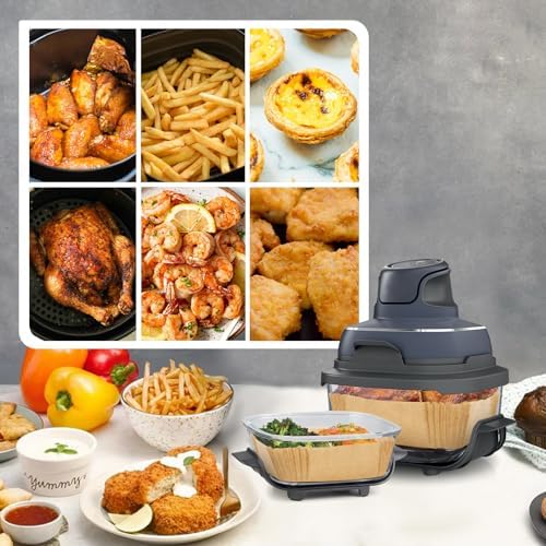 200PCs Air Fryer Paper Liners for Ninja Crispi, Non-Stick and Disposable, Fits Ninja Crispi FN101GY, 100 Large for 4-Qt & 100 Small for 6-Cup Container, Bleach-Free Square/rounded Paper Accessories.