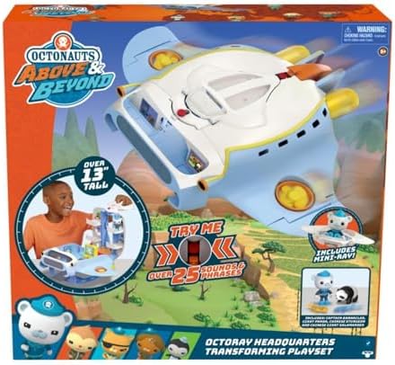 Octonauts Above & Beyond | Octoray Transforming Playset | 7 Pieces | 25+ Lights and Sounds, Multicolor, includes Figure, Playset, 3 Accessories, 3 AAA Batteries