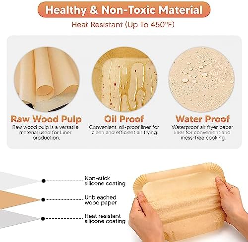 Air Fryer Paper Disposable Liners, 100PCS 8.6x5.5 inch Rectangular Food Grade Parchment Liners,for Ninja Foodi Dual and others 8QT 10QT, Non-stick Oil-proof Water-proof Accessories Baking Paper