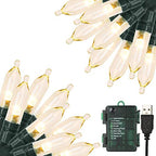 Green Convenience Christmas Lights 33ft 100 LED Battery String Lights with Timer Memory Function USB or Battery Powered Waterproof String Lights for Indoor Outdoor Decoration (Warm White)