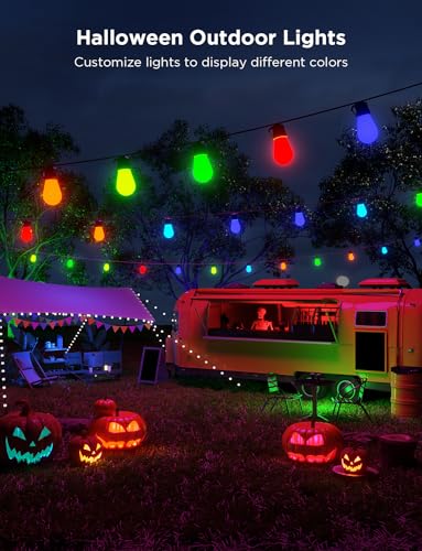 Govee Smart Outdoor String Lights H7021, RGBIC Warm White 96ft (2 Ropes of 48ft) LED Bulbs for Halloween Decorations, Christmas, WiFi Patio Lights Work with Alexa, Google, APP Control, IP65 Waterproof