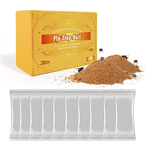 10 Pack Fly Bait, Fly Trap Bait for Outdoor, Fly Bait Refill, Fly Catcher Bait Trap Refill for Reusable Ranch Fly Trap, Fly Traps Outdoor, Stable Fly Trap, 300g Total