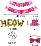 Cat Birthday Party Pack - Outfits, Bandana, Hat, Crown, Bow Tie, Number Banner, Meow & Cat Balloons for Kitten's Special Day
