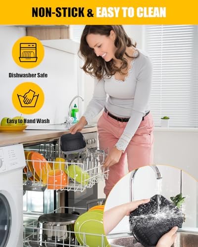 Air Fryer Silicone Liners Square for Ninja AF141 5Qt/Ninja AF181 6.5Qt/Ninja Crispi 4QT Container,Reusable Airfryer Replacement Baking Basket Insert | Non-stick | Easy Cleaning | Food Safe |Gray+Black