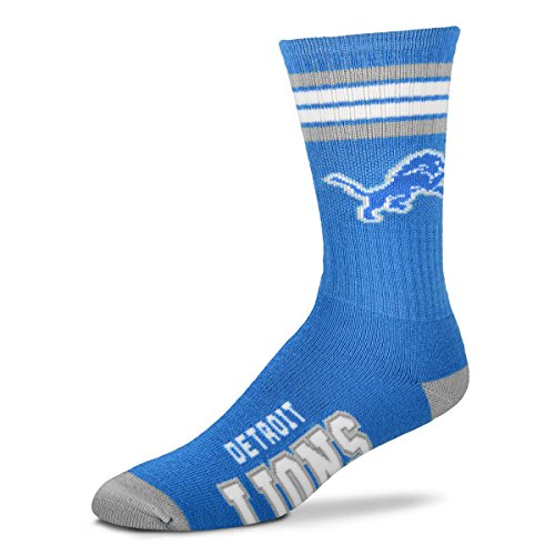 For Bare Feet NFL 4 Stripe Deuce Crew Sock, Detroit Lions, Medium