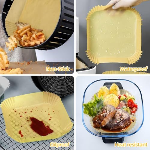Air Fryer Liners Disposable for Ninja Crispi Air Fryer, 260Pcs Ninja Crispi FN101GY Air Fryer Accessories for 4 QT & 6 Cup Glass Container, Non-Stick Square Food Grade Parchment Paper Liners Unbleach