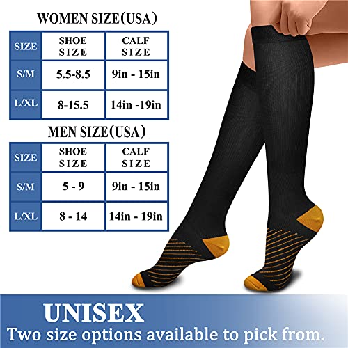 CHARMKING Compression Socks for Women & Men (8 Pairs) 15-20 mmHg Graduated Copper Support Socks are Best for Pregnant, Nurses - Boost Performance, Circulation, Knee High & Wide Calf (S/M, Multi 26)