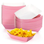 Yinkin 100 Pcs 2lb Paper Food Trays Boat 2lb Disposable Nacho Trays Kraft Paper Boat for Tacos Concession Halloween Christmas Party Supplies(Pink)