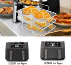 Air Fryer Rack for Ninja Dual Air Fryer Stainless Steel Air Fryer Accessories Three Layer Dehydrator Rack Stackable Grill Rack Air Fryer Racks for Ninja Foodi DZ201/DZ401(7.5x4.5x5.1inch)