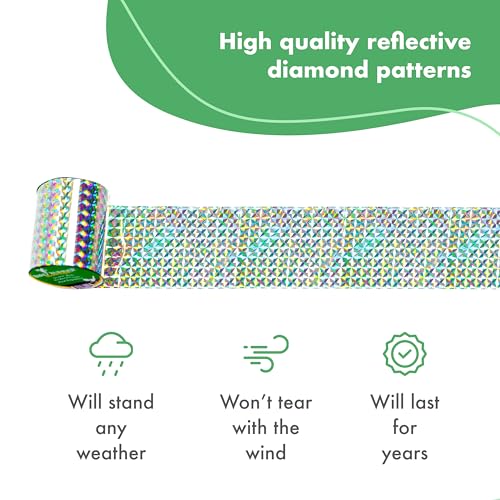 The Original Bird Repellent Scare Tape - Bird Deterrent Tape (Diamond) - Scare Birds Away - Geese, Pigeon, Duck, Woodpecker - 147 Feet x 2-Inch Deterrent - Bird Blinder