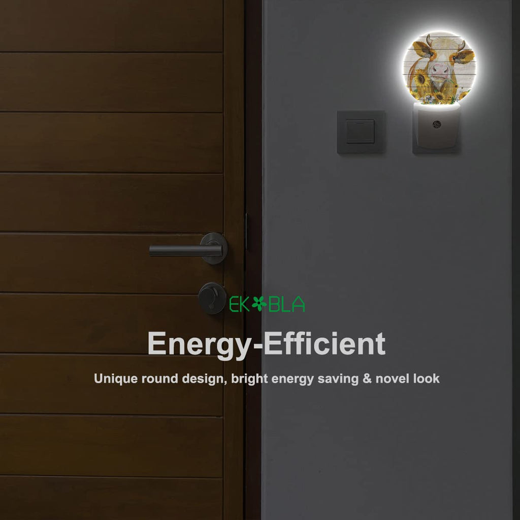 EKOBLA Rustic Farmhouse Cattle Night Light Cattle with Yellow Sunflower Night Lights Plug into Wall Auto on/Off LED Lamp Sleep Friendly for Boys Girls Seniors Elderly